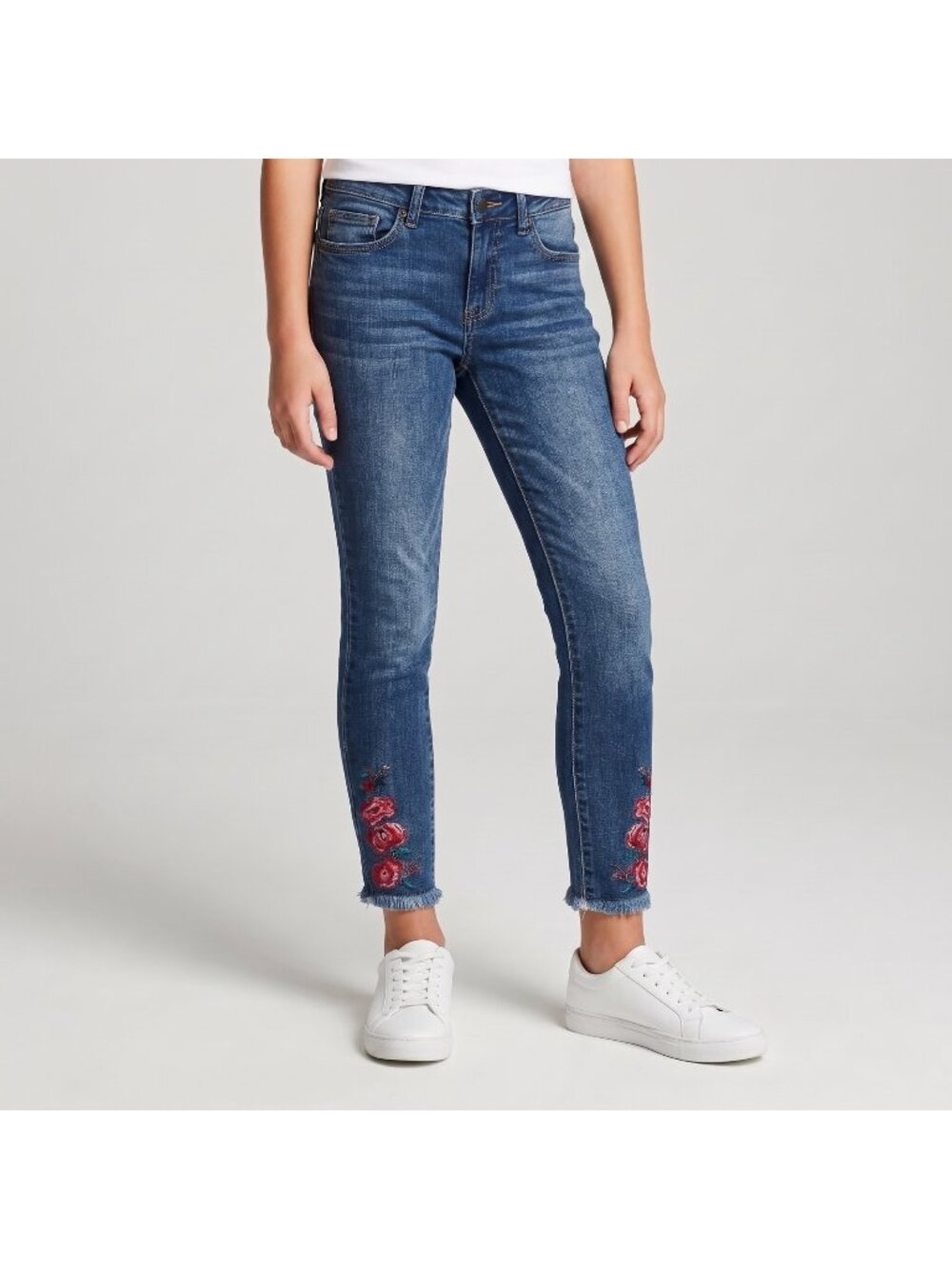 Tucker + Tate Girl's Flower Embroidered Fray Hem Skinny Jeans Pants in size 14